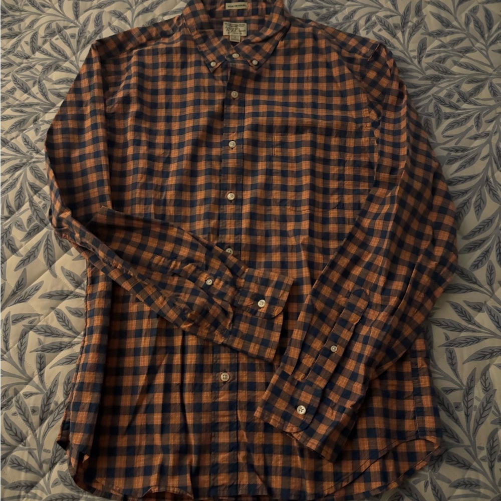 J. Crew Men's Checkered Shirt - Orange and Blue